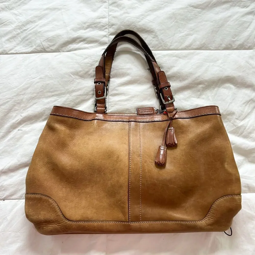 Vintage Y2K Authentic Coach Legacy Carryall Large Tan Beige Leather Tote Bag